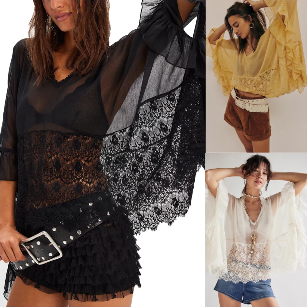 Summer Vacation Clothing Women - Chemisier ample pour femme à manches