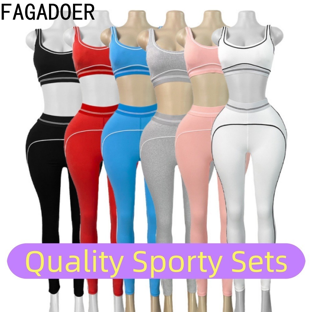 Quality Summer Clothing For Women - FAGADOER Nouveaux Ensembles Sportifs Patchwork Tendance