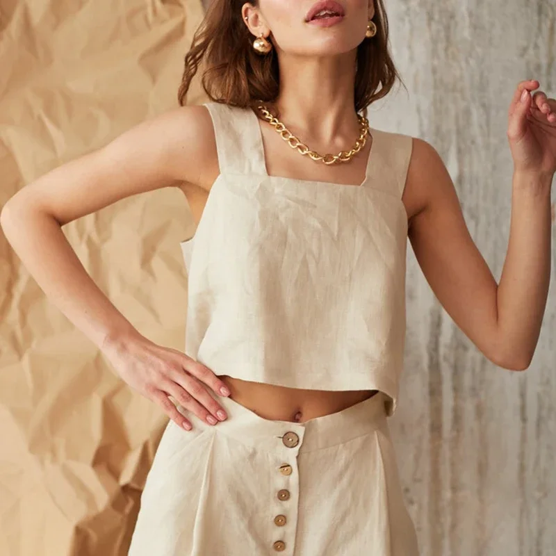 Summer De Clothing - Débardeur vintage en coton et lin