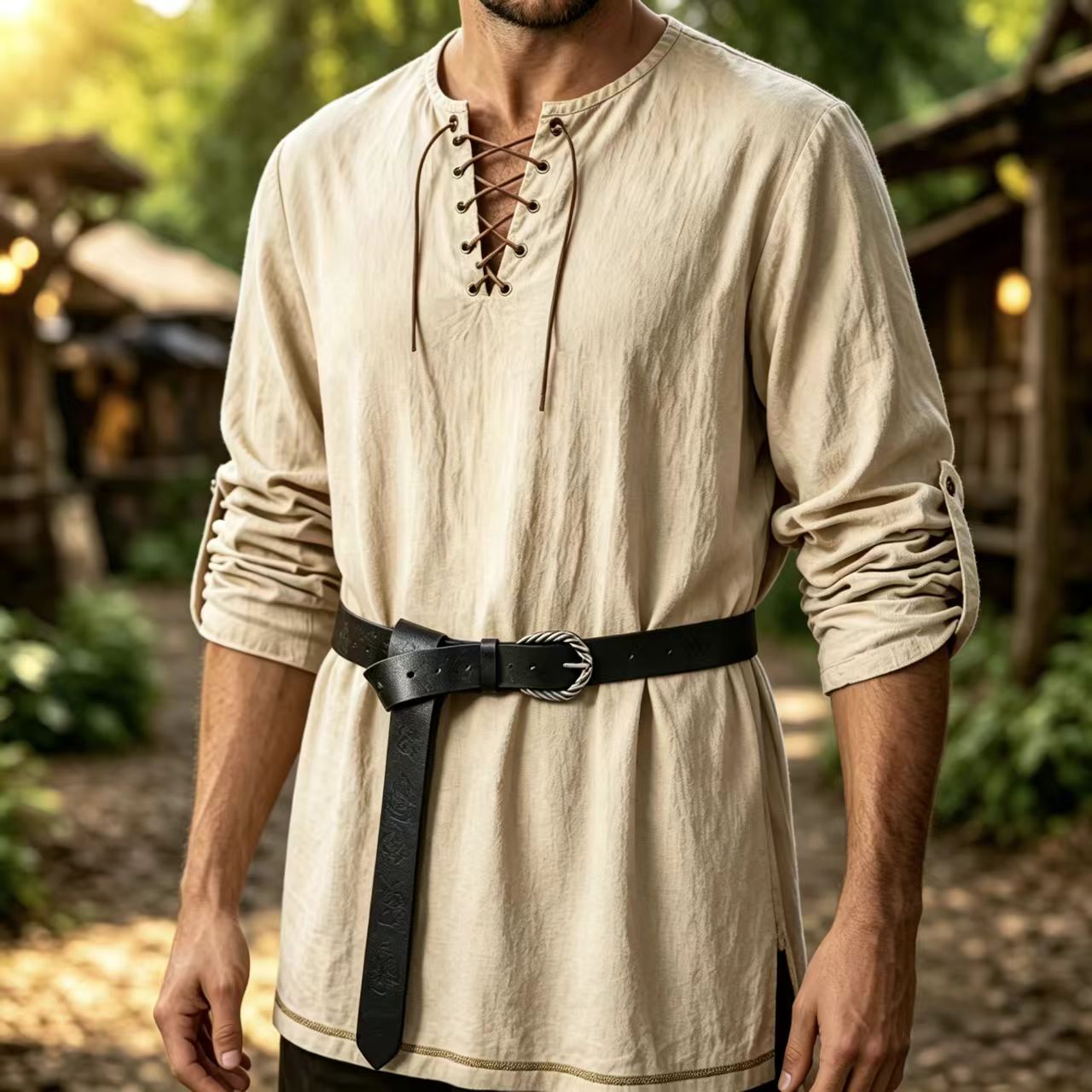 Summer Viking Clothing - Tunique médiévale pour homme en lin