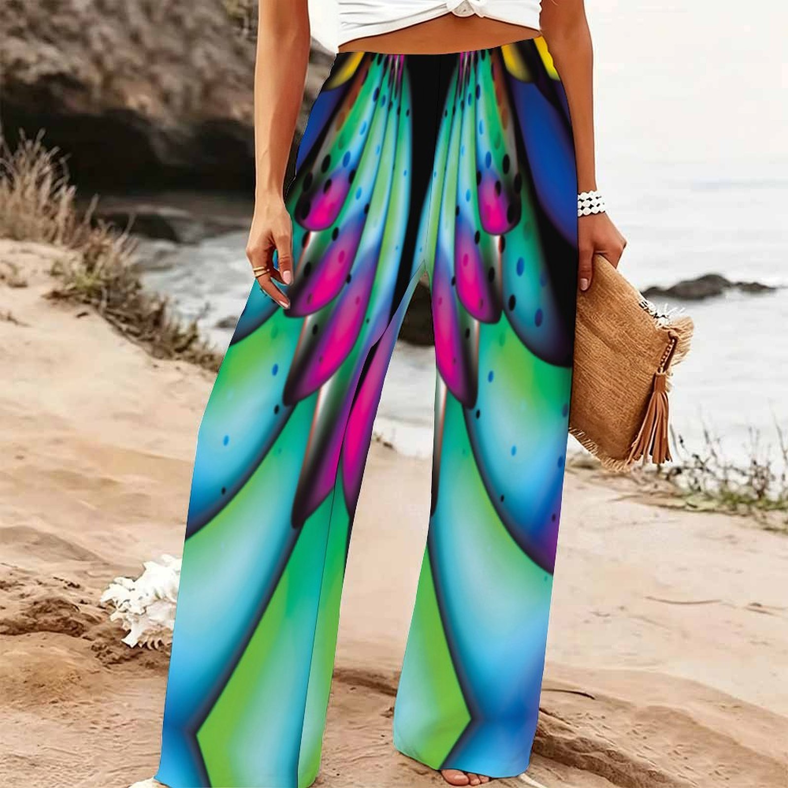 Palazzo Pant Wide - Pantalon large d'été pour femmes, imprimé