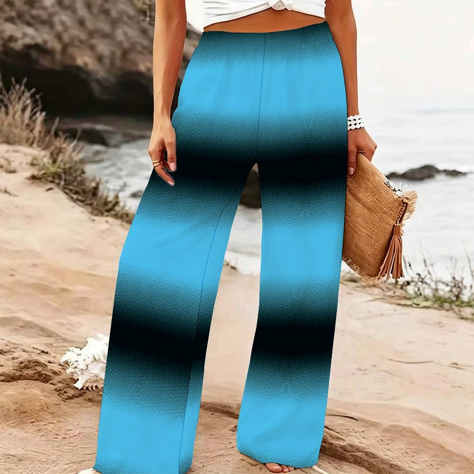 Palazzo Pant Wide - Pantalon large d'été pour femmes, imprimé